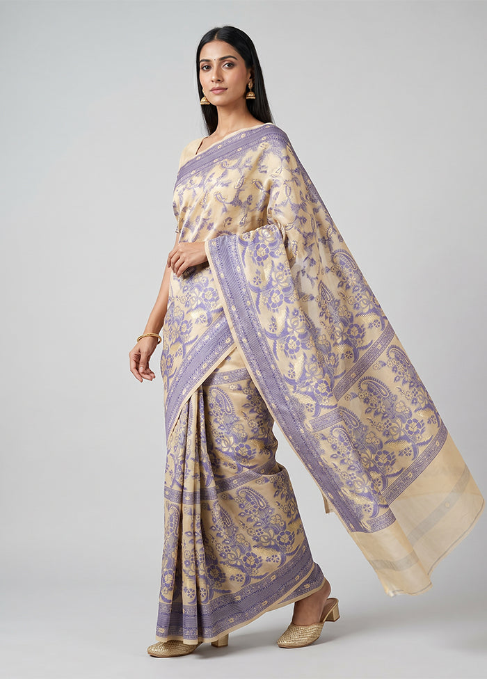 Cream Kora Silk Saree With Blouse Piece