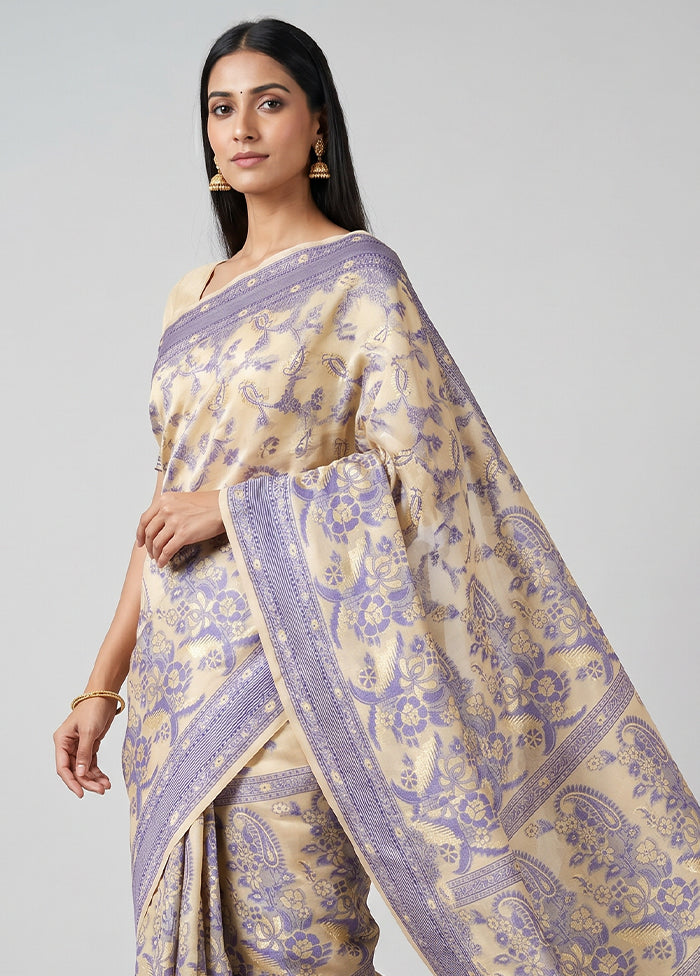 Cream Kora Silk Saree With Blouse Piece