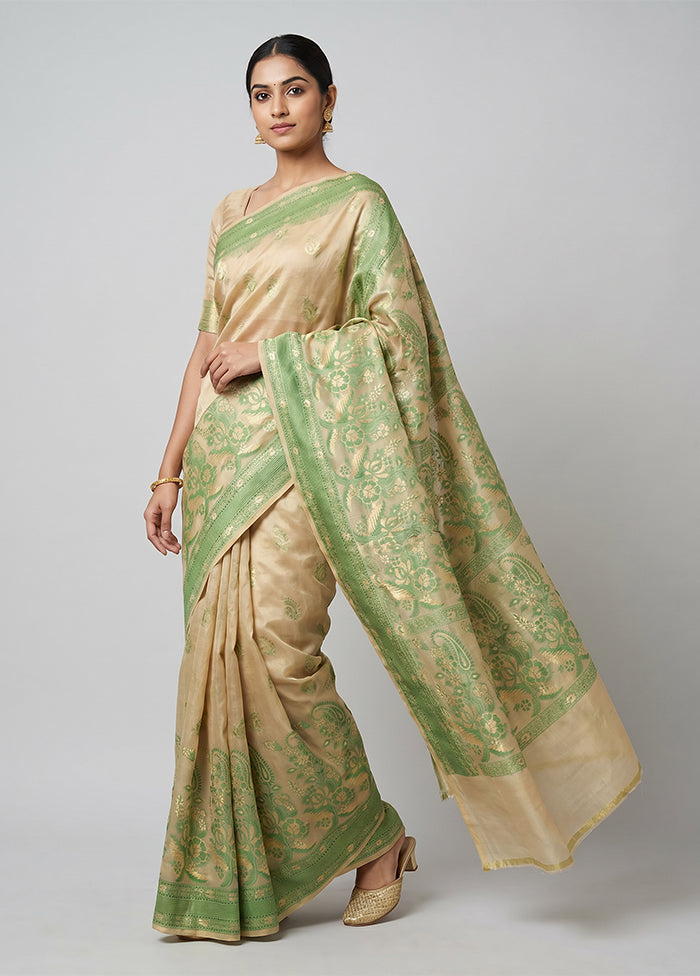 Cream Kora Silk Saree With Blouse Piece