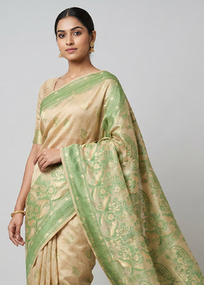 Cream Kora Silk Saree With Blouse Piece