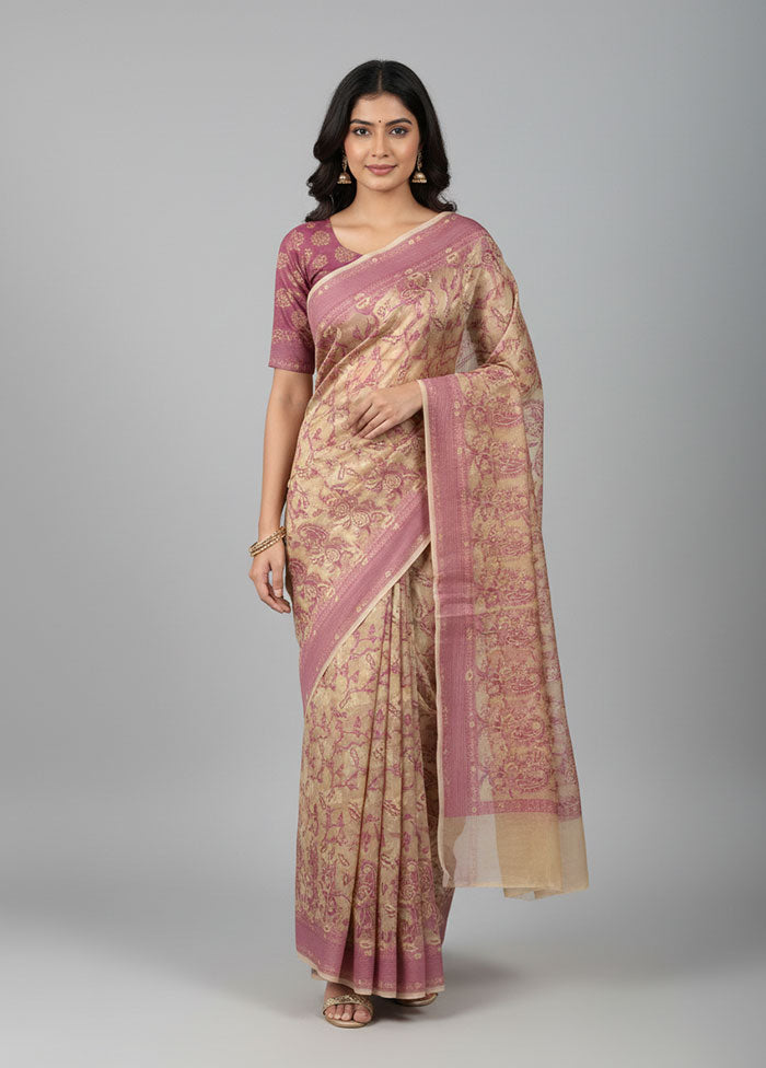 Cream Kora Silk Saree With Blouse Piece