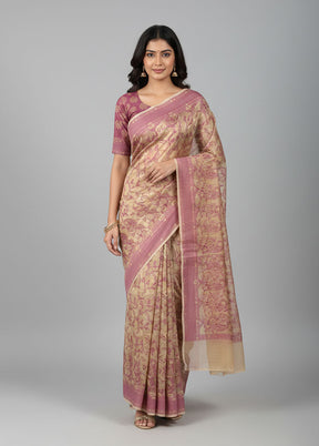 Cream Kora Silk Saree With Blouse Piece