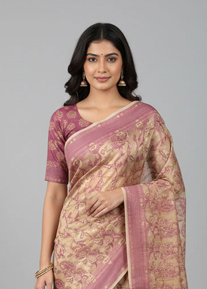 Cream Kora Silk Saree With Blouse Piece