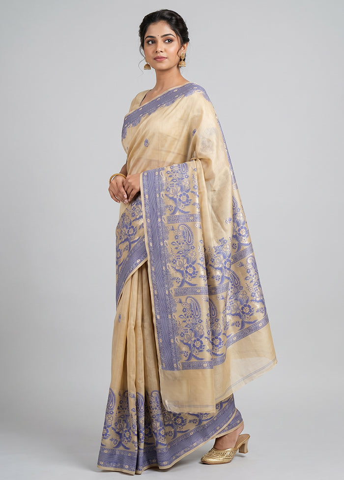 Cream Kora Silk Saree With Blouse Piece