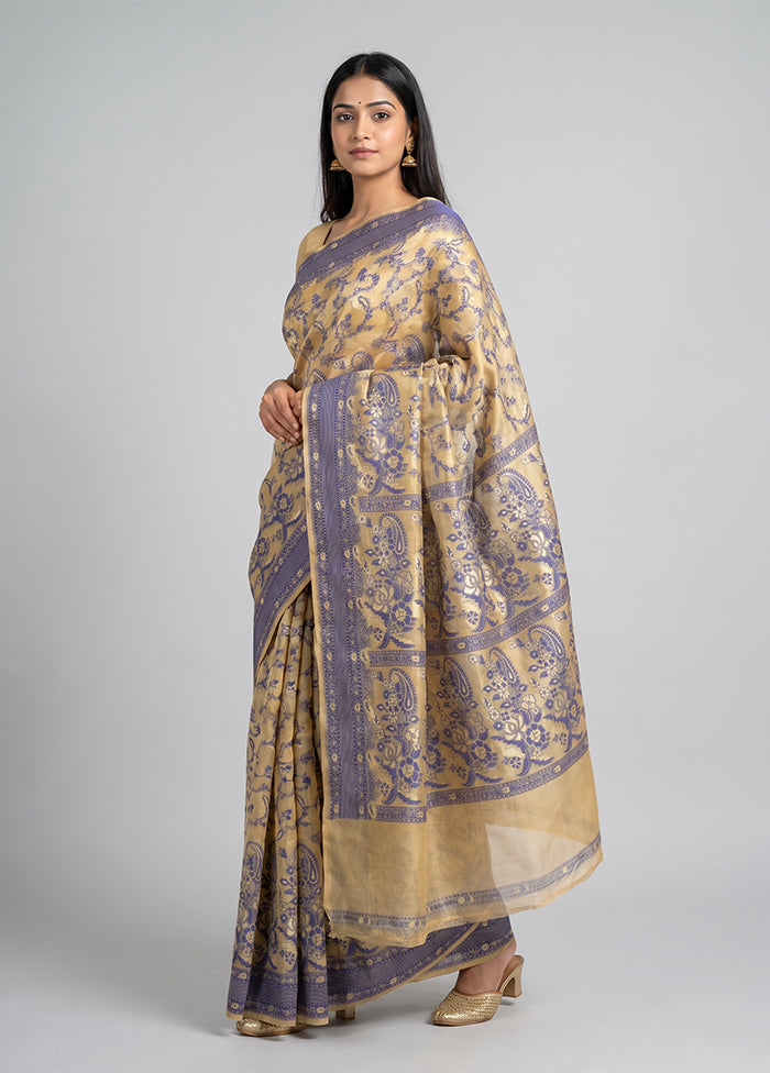 Cream Kora Silk Saree With Blouse Piece