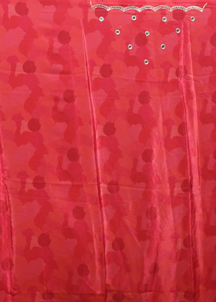Pink Printed Pure Silk Saree Without Blouse Piece