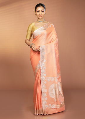 Peach Tanchoi Silk Saree With Blouse Piece