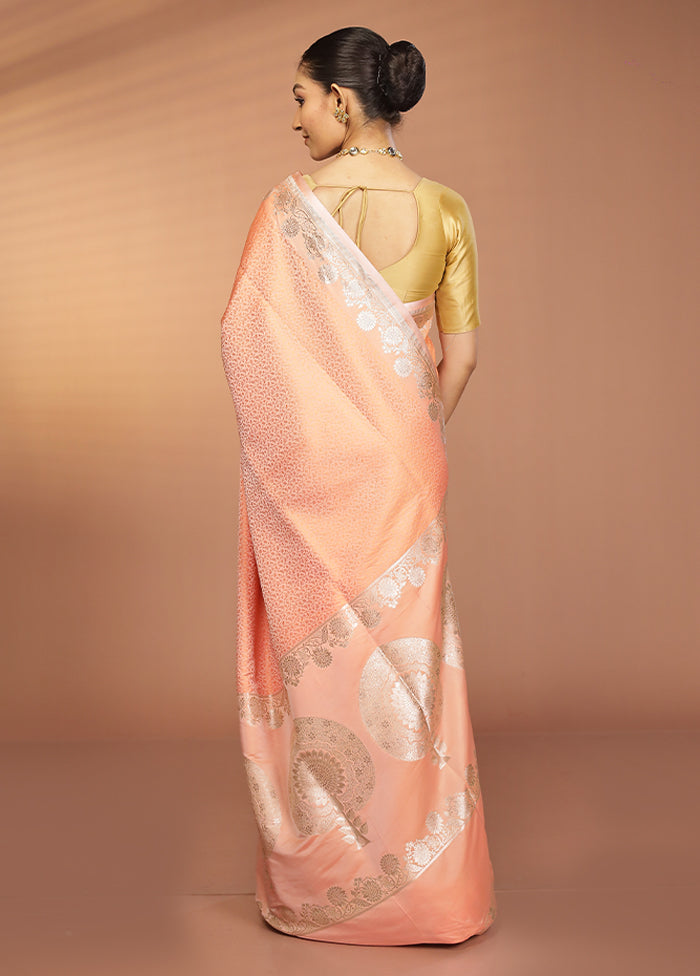 Peach Tanchoi Silk Saree With Blouse Piece