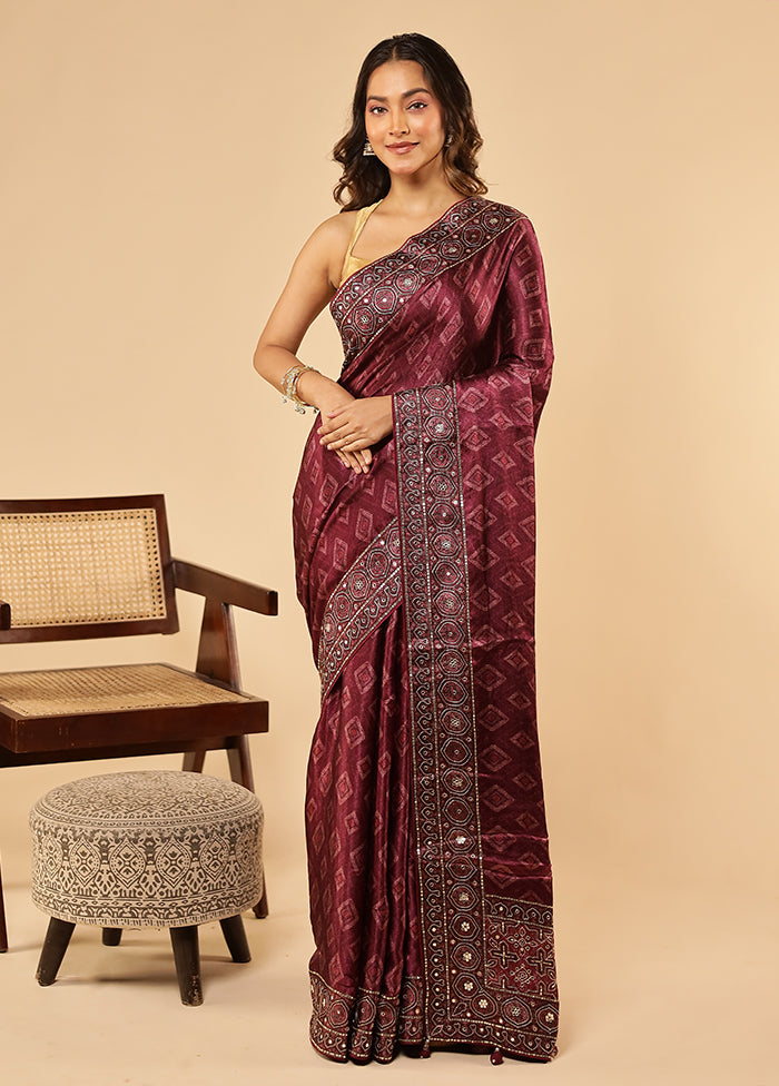 Purple Printed Pure Silk Saree With Blouse Piece