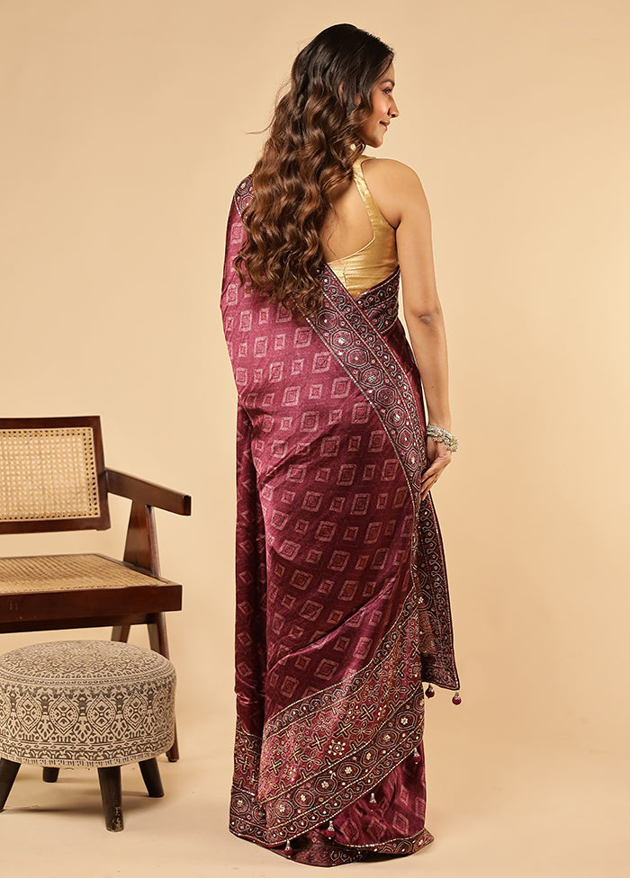 Purple Printed Pure Silk Saree With Blouse Piece
