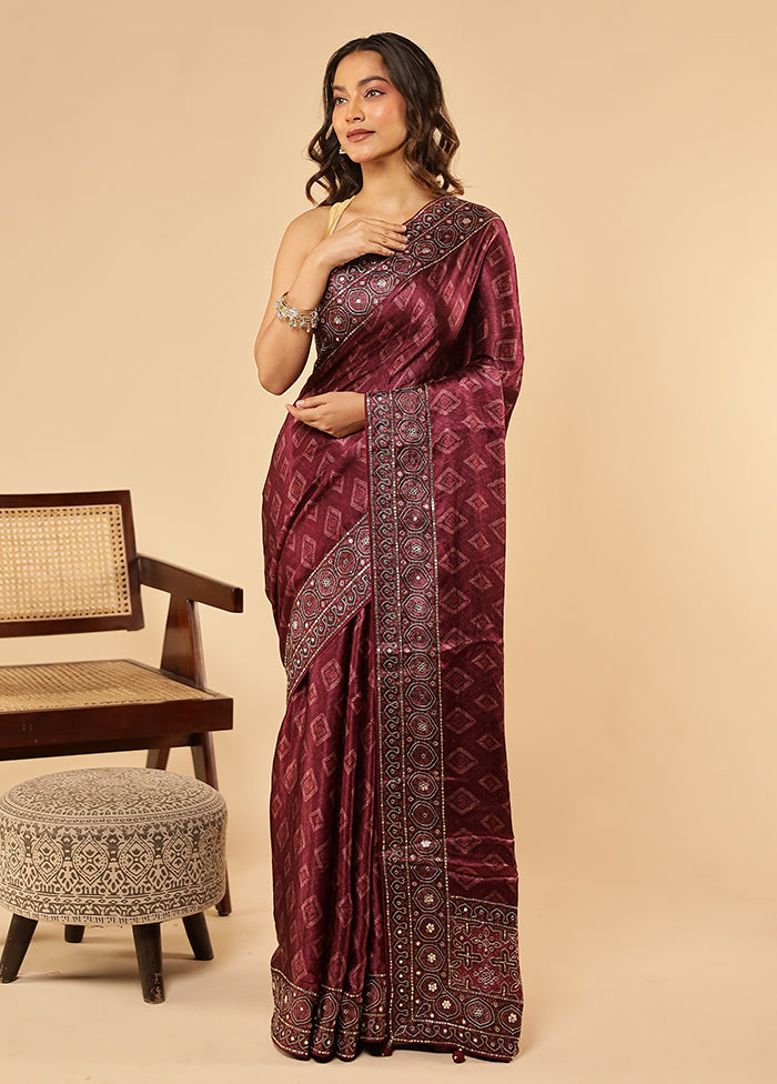 Purple Printed Pure Silk Saree With Blouse Piece