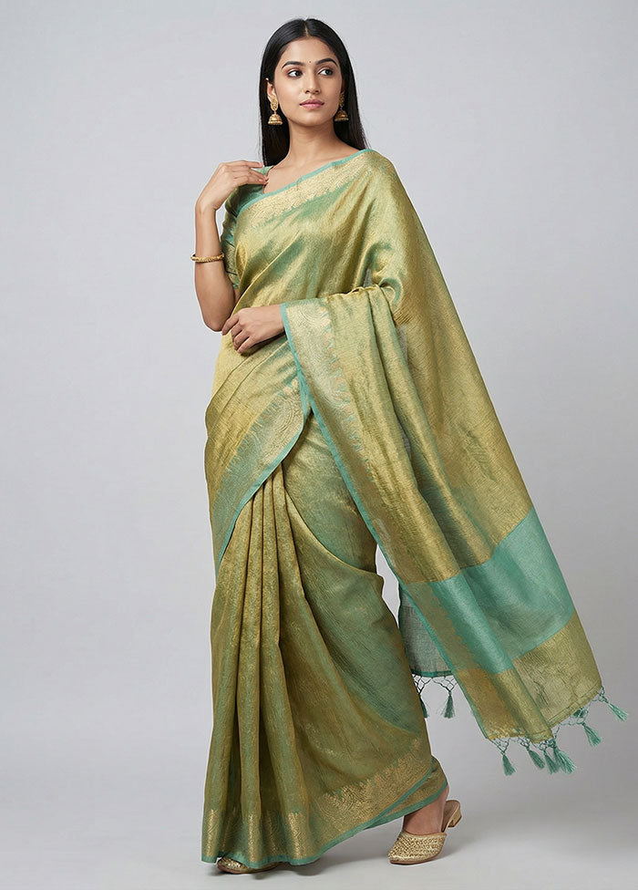 Green Tissue Silk Saree With Blouse Piece