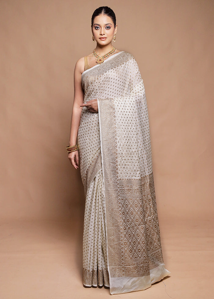 Cream Dupion Silk Saree With Blouse Piece