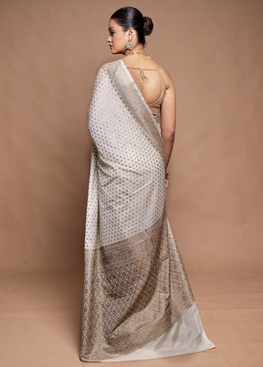 Cream Dupion Silk Saree With Blouse Piece
