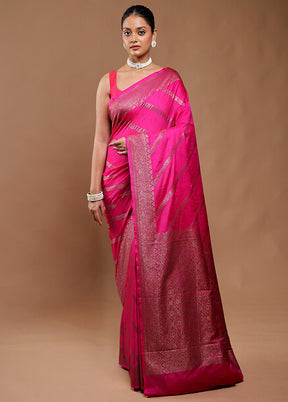 Pink Dupion Silk Saree With Blouse Piece