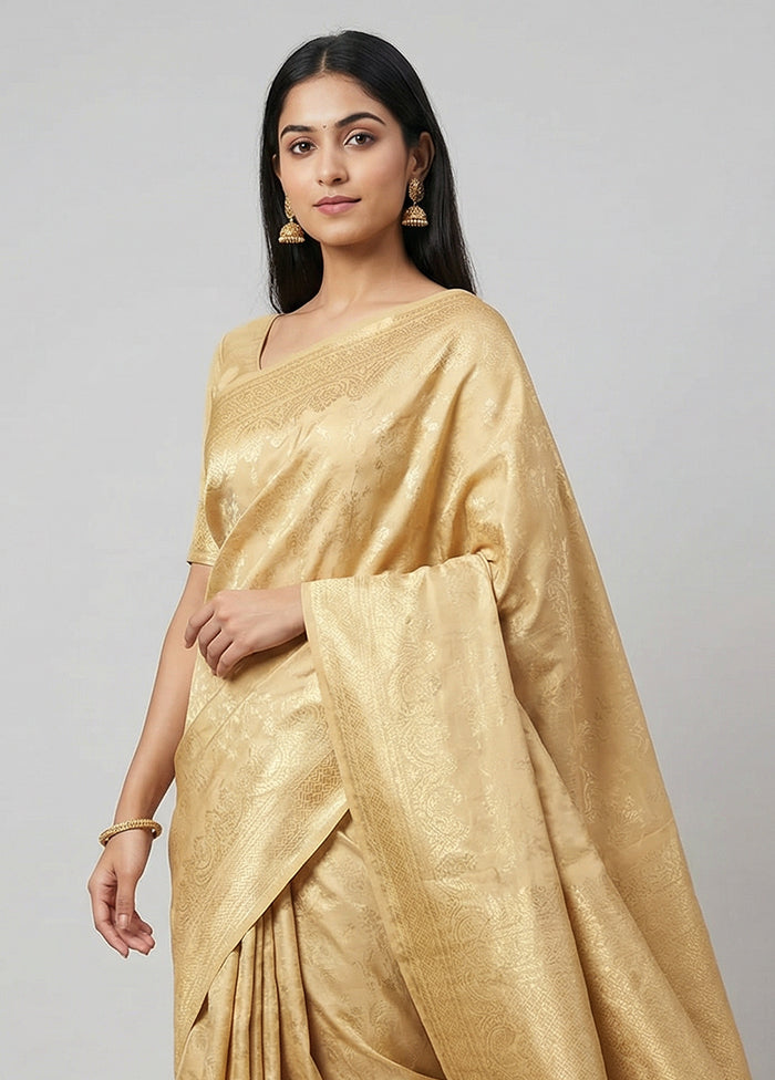 Cream Katan Silk Saree With Blouse Piece
