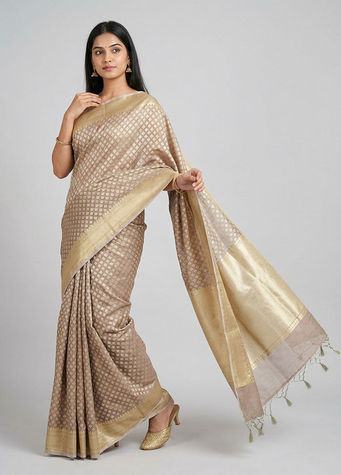 Grey Kora Silk Saree With Blouse Piece