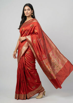 Red Katan Silk Saree With Blouse Piece