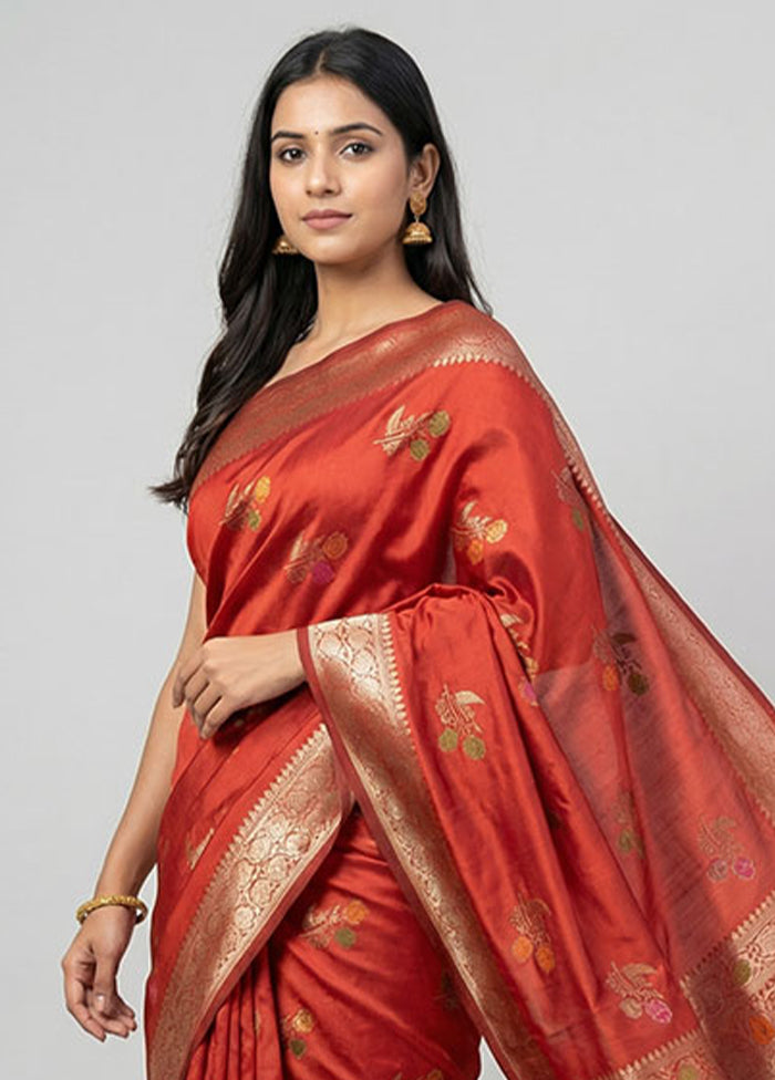 Red Katan Silk Saree With Blouse Piece
