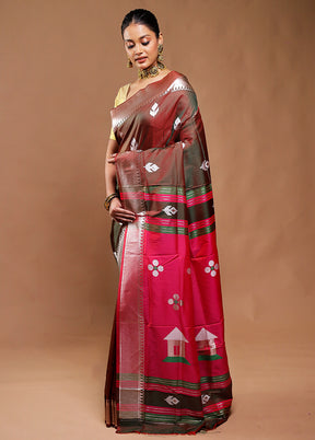 Maroon Dupion Silk Saree With Blouse Piece