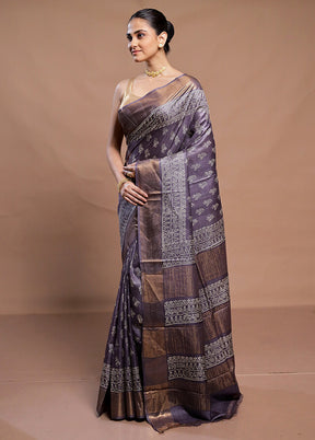 Purple Tussar Silk Saree With Blouse Piece