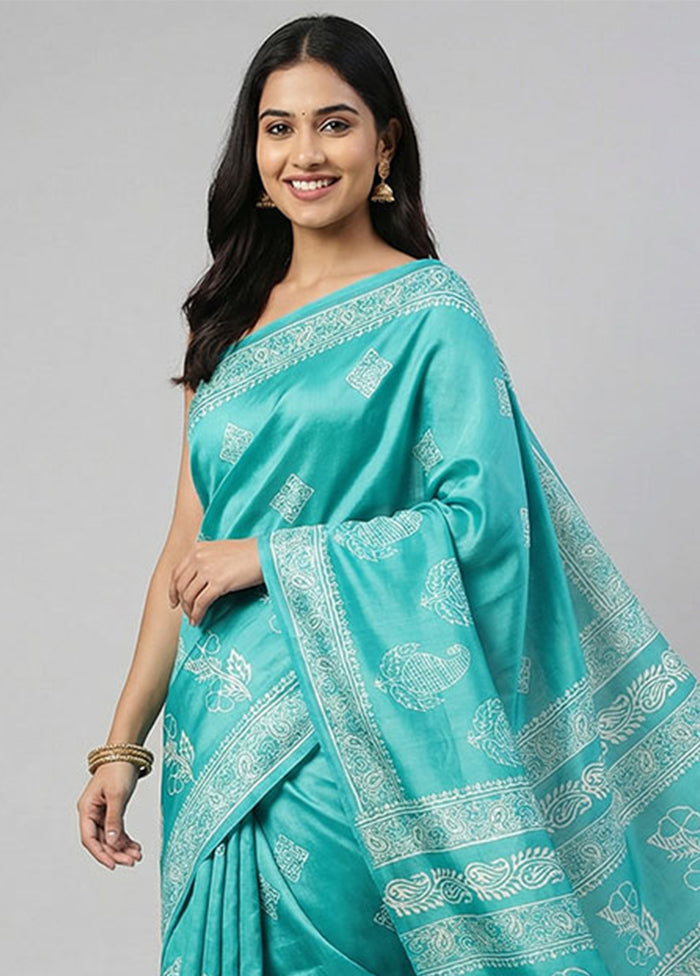Blue Katan Silk Saree With Blouse Piece
