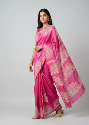 Pink Bishnupuri Silk Saree With Blouse Piece