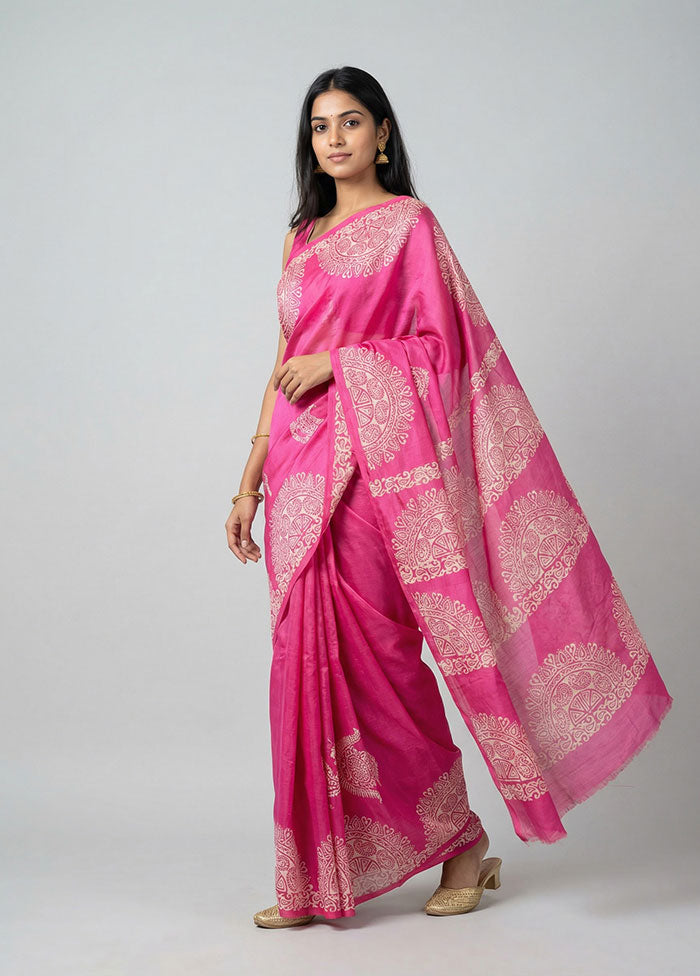 Pink Bishnupuri Silk Saree With Blouse Piece