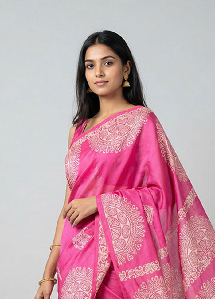 Pink Bishnupuri Silk Saree With Blouse Piece