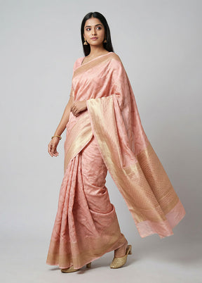 Peach Dupion Silk Saree With Blouse Piece