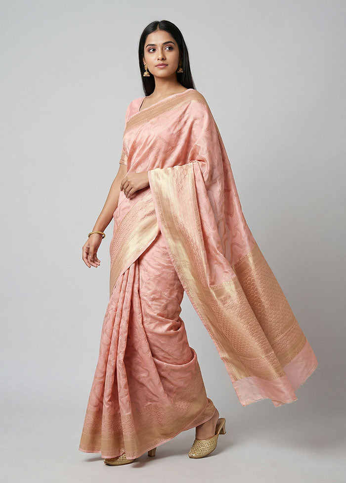 Peach Dupion Silk Saree With Blouse Piece