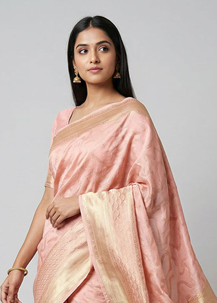 Peach Dupion Silk Saree With Blouse Piece