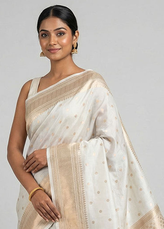 Grey Dupion Silk Saree With Blouse Piece