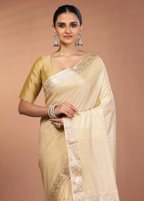 Cream Dupion Silk Saree With Blouse Piece