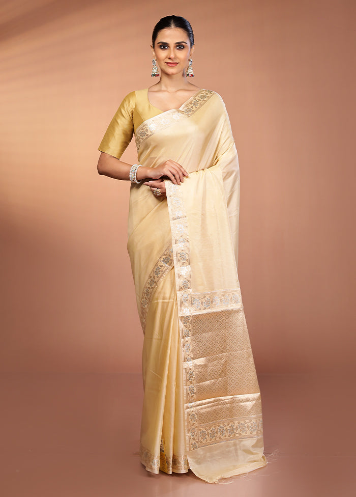Cream Dupion Silk Saree With Blouse Piece