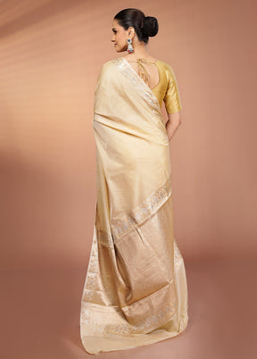 Cream Dupion Silk Saree With Blouse Piece