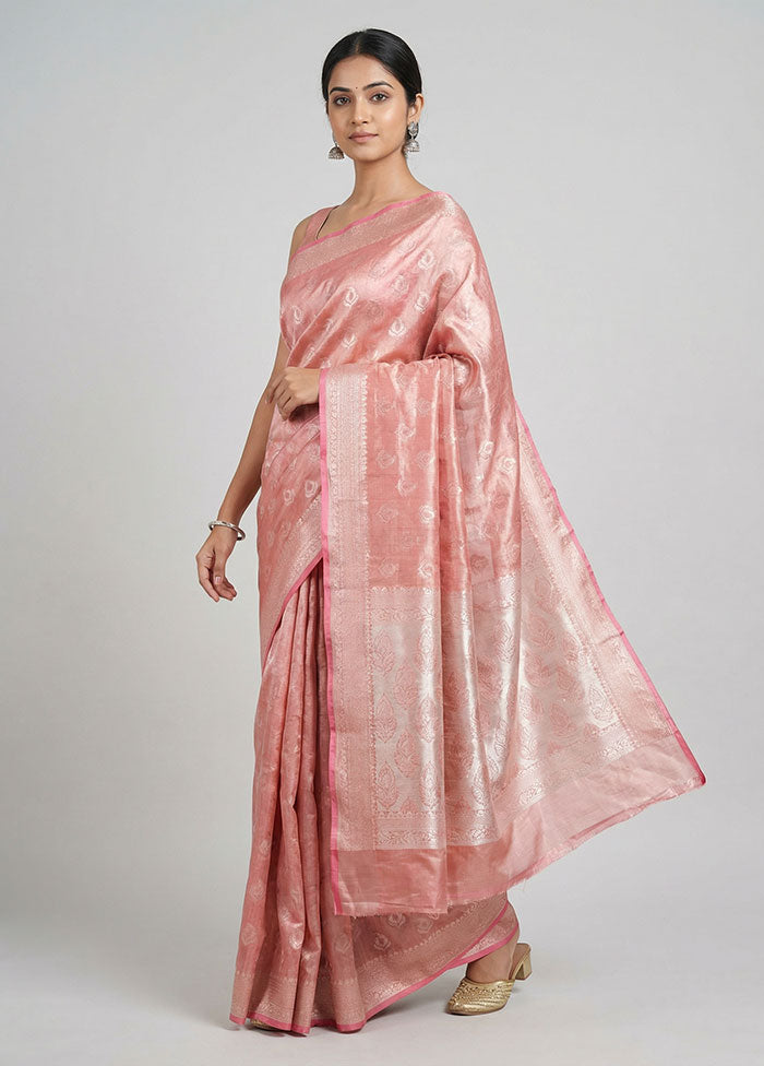 Pink Tissue Silk Saree With Blouse Piece