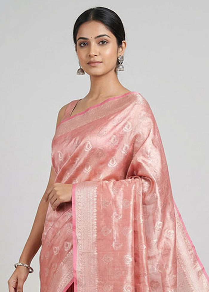 Pink Tissue Silk Saree With Blouse Piece