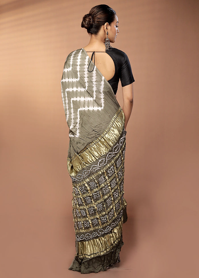 Green Handloom Bandhej Pure Silk Saree With Blouse Piece