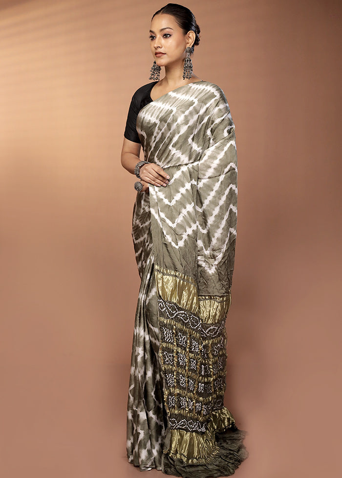 Green Handloom Bandhej Pure Silk Saree With Blouse Piece