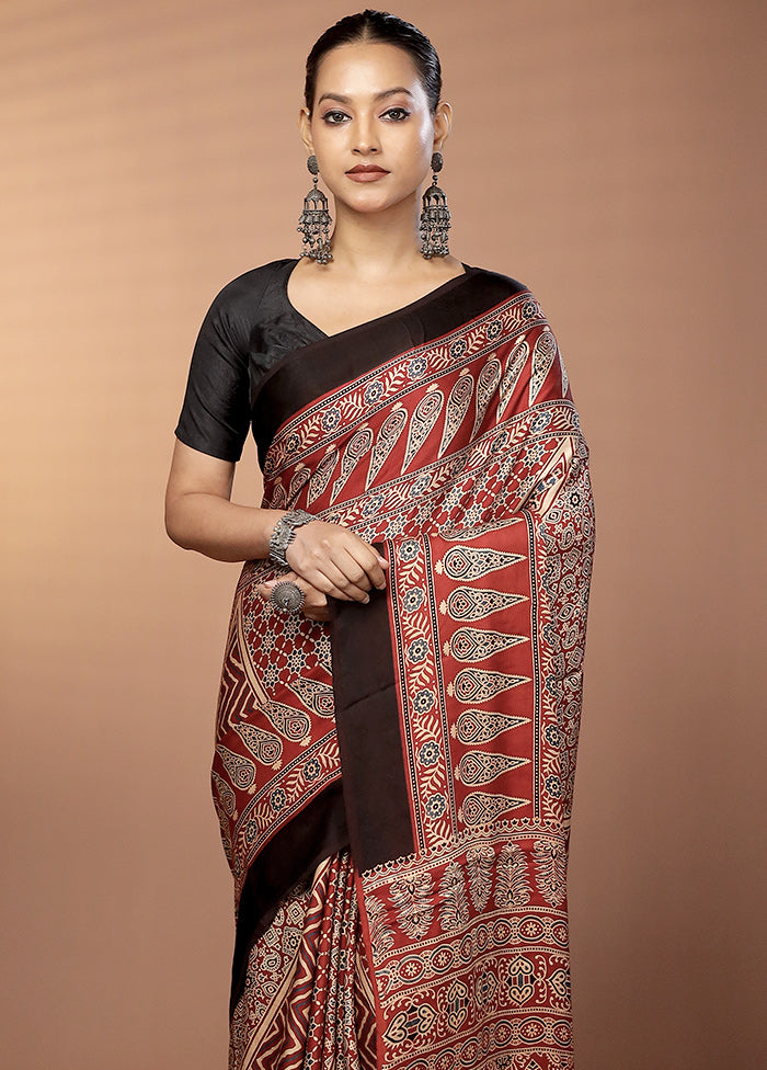 Red Printed Pure Silk Saree Without Blouse Piece