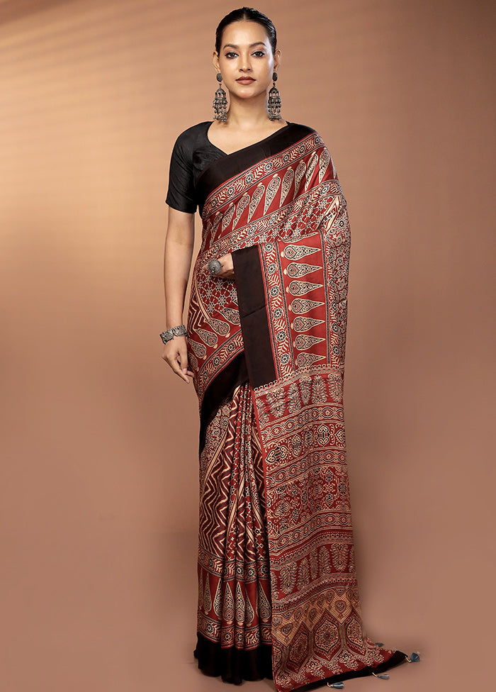 Red Printed Pure Silk Saree Without Blouse Piece