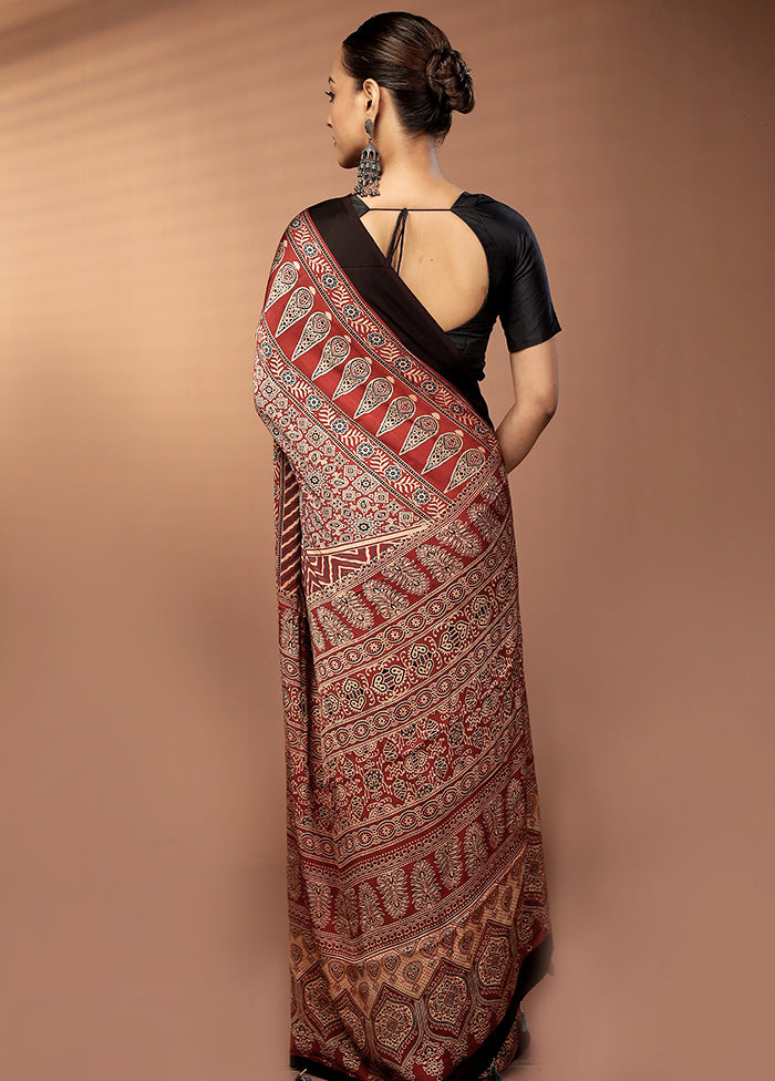 Red Printed Pure Silk Saree Without Blouse Piece
