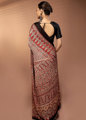 Red Printed Pure Silk Saree Without Blouse Piece