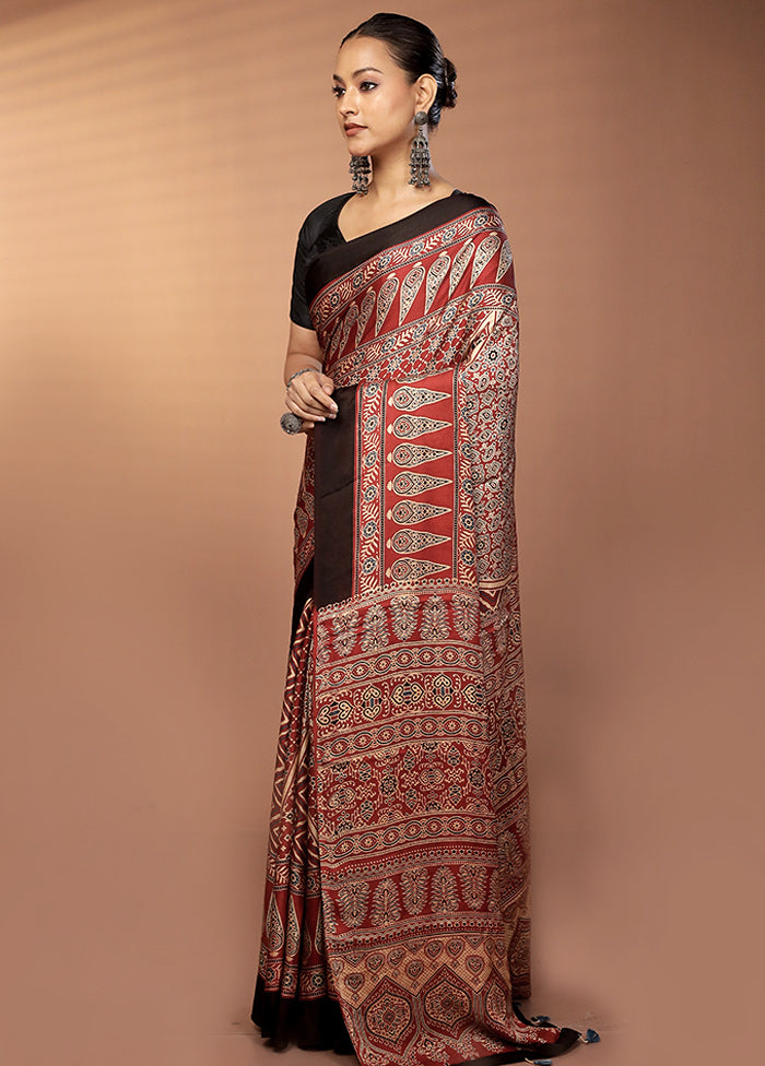 Red Printed Pure Silk Saree Without Blouse Piece