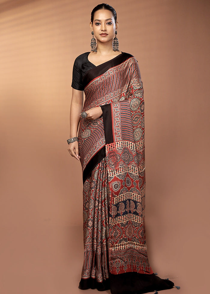 Red Printed Pure Silk Saree Without Blouse Piece