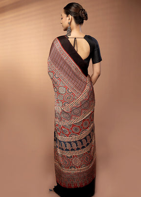 Red Printed Pure Silk Saree Without Blouse Piece