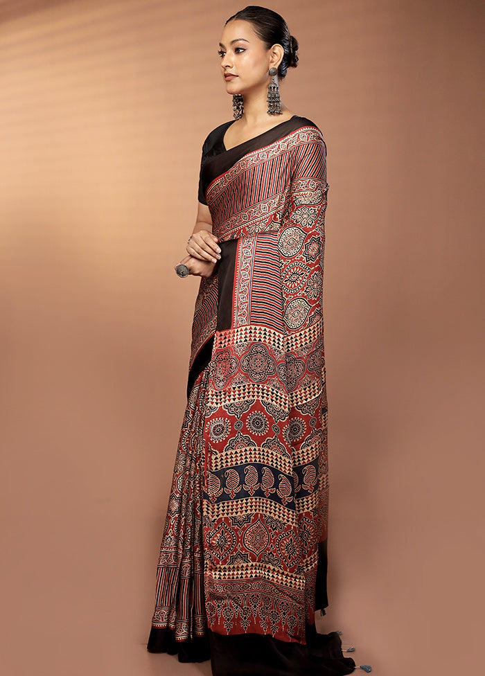 Red Printed Pure Silk Saree Without Blouse Piece