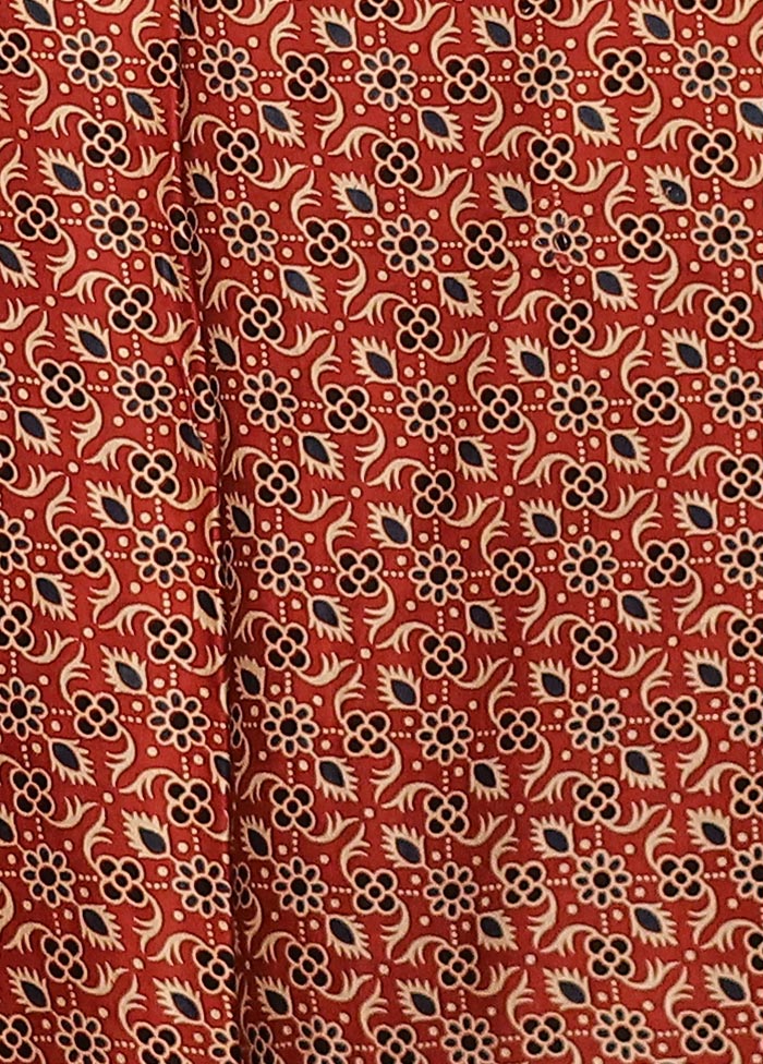 Red Printed Pure Silk Saree Without Blouse Piece