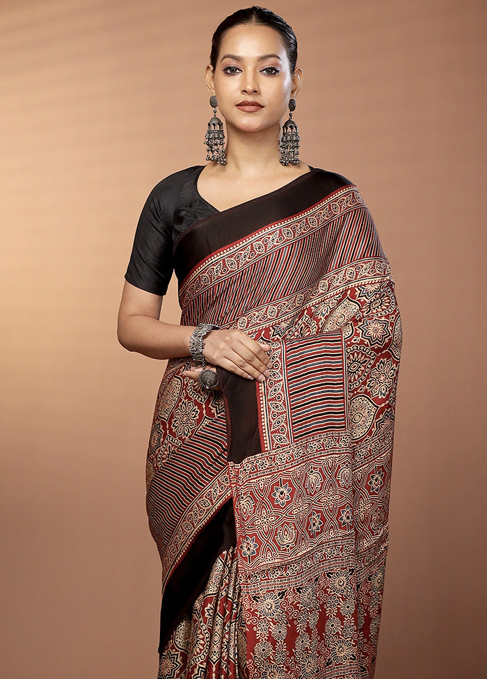 Red Printed Pure Silk Saree Without Blouse Piece
